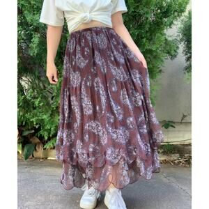 See By Chloe Women's Burgundy Floral Maxi Skirt See Measurements Approx. Medium